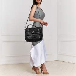 Pre Owned Miu Miu Black Matelassé Leather Turnlock Flap Top Handle Bag