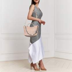 Pre Owned Miu Miu Beige Leather Matelassé Crystal Embellished Tote