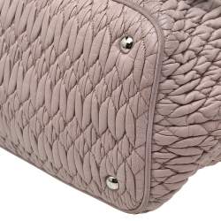 Pre Owned Miu Miu Beige Leather Matelassé Crystal Embellished Tote