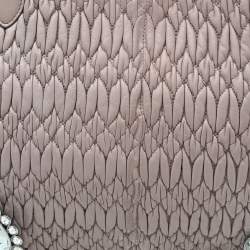 Pre Owned Miu Miu Beige Leather Matelassé Crystal Embellished Tote