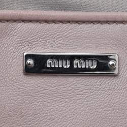 Pre Owned Miu Miu Beige Leather Matelassé Crystal Embellished Tote