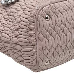 Pre Owned Miu Miu Beige Leather Matelassé Crystal Embellished Tote