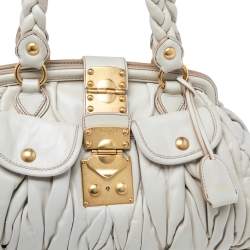 Miu Miu Off White Matelassé Leather Coffer Frame Satchel