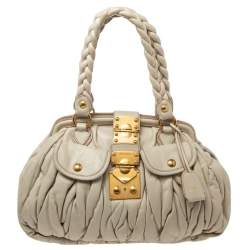 Miu Miu Off White Matelassé Leather Coffer Frame Satchel
