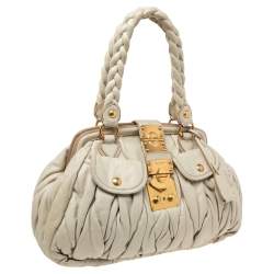 Miu Miu Off White Matelassé Leather Coffer Frame Satchel