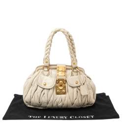 Miu Miu Off White Matelassé Leather Coffer Frame Satchel