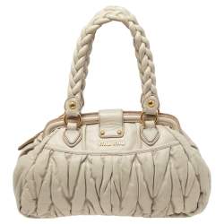 Miu Miu Off White Matelassé Leather Coffer Frame Satchel