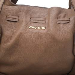 Miu Miu Light Brown Leather Drawstring Shoulder Bag