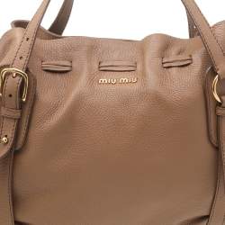 Miu Miu Light Brown Leather Drawstring Shoulder Bag