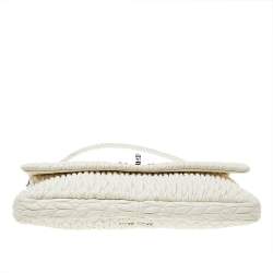 Pre Owned Miu Miu White Leather Matelassé Nappa Iconic Crystal Shoulder Bag 