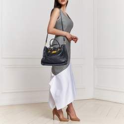 Pre Owned Miu Miu Black Leather Large Madras Tote 