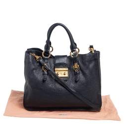 Pre Owned Miu Miu Black Leather Large Madras Tote 