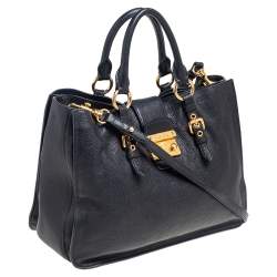 Pre Owned Miu Miu Black Leather Large Madras Tote 