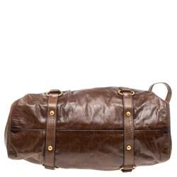 Pre Owned Miu Miu Brown Vitello Shine Leather Gathered Tote