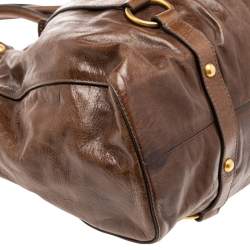 Pre Owned Miu Miu Brown Vitello Shine Leather Gathered Tote