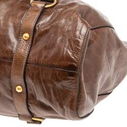Pre Owned Miu Miu Brown Vitello Shine Leather Gathered Tote