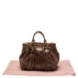 Pre Owned Miu Miu Brown Vitello Shine Leather Gathered Tote