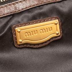 Pre Owned Miu Miu Brown Vitello Shine Leather Gathered Tote