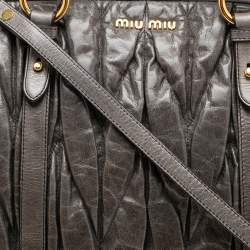 Pre Owned حقيبة يد ميو ميو سحاب جلد مبطن رمادي