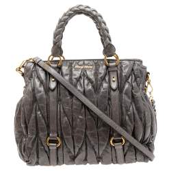 Pre Owned حقيبة يد ميو ميو سحاب جلد مبطن رمادي