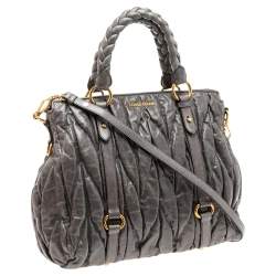 Pre Owned حقيبة يد ميو ميو سحاب جلد مبطن رمادي