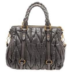 Pre Owned حقيبة يد ميو ميو سحاب جلد مبطن رمادي