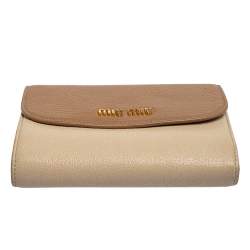 Pre Owned محفظة ميو ميو جلد مادراس بيج ثنائي اللون