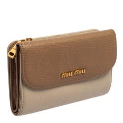 Pre Owned محفظة ميو ميو جلد مادراس بيج ثنائي اللون