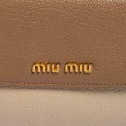 Pre Owned محفظة ميو ميو جلد مادراس بيج ثنائي اللون