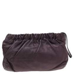 Pre Owned Miu Miu Dark Purple Leather Wristlet Zip Pouch