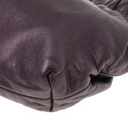 Pre Owned Miu Miu Dark Purple Leather Wristlet Zip Pouch