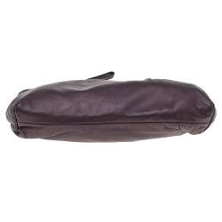 Pre Owned Miu Miu Dark Purple Leather Wristlet Zip Pouch