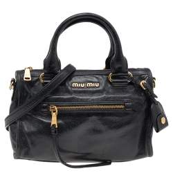 مملوكة مسبقًا Miu Miu Black Vitello Shine Leather Bauletto Satchel