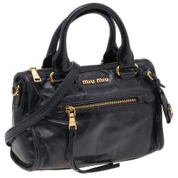 مملوكة مسبقًا Miu Miu Black Vitello Shine Leather Bauletto Satchel