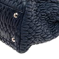 Pre Owned Miu Miu Navy Blue Matelassé Nappa Leather Crystal Tote
