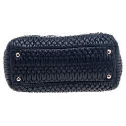 Pre Owned Miu Miu Navy Blue Matelassé Nappa Leather Crystal Tote