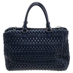 Pre Owned Miu Miu Navy Blue Matelassé Nappa Leather Crystal Tote