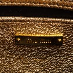 Pre Owned Miu Miu Gold/White Leather Madras Push Lock Crossbody Bag