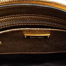 Pre Owned Miu Miu Gold/White Leather Madras Push Lock Crossbody Bag