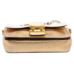 Pre Owned Miu Miu Gold/White Leather Madras Push Lock Crossbody Bag