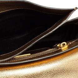 Pre Owned Miu Miu Gold/White Leather Madras Push Lock Crossbody Bag