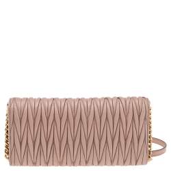 Miu Miu Beige Matelassé Leather Flap Wallet on Chain