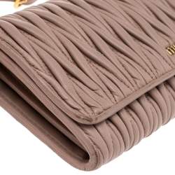 Miu Miu Beige Matelassé Leather Flap Wallet on Chain
