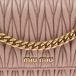 Miu Miu Beige Matelassé Leather Flap Wallet on Chain