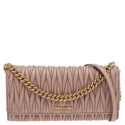 Miu Miu Beige Matelassé Leather Flap Wallet on Chain