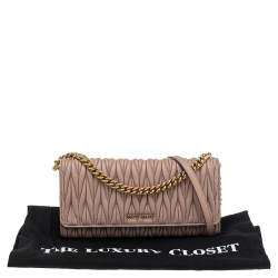 Miu Miu Beige Matelassé Leather Flap Wallet on Chain