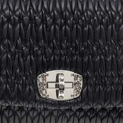Pre Owned Miu Miu Black Matelassé Nappa Leather Crystal Shoulder Bag