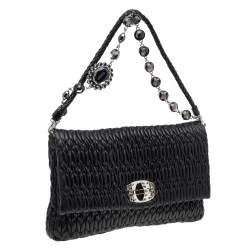Pre Owned Miu Miu Black Matelassé Nappa Leather Crystal Shoulder Bag