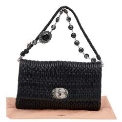 Pre Owned Miu Miu Black Matelassé Nappa Leather Crystal Shoulder Bag