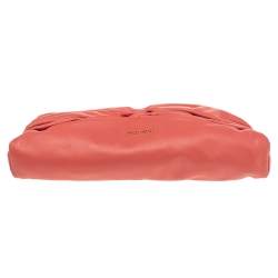 Miu Miu Coral Orange Leather Bow Kiss Lock Clutch